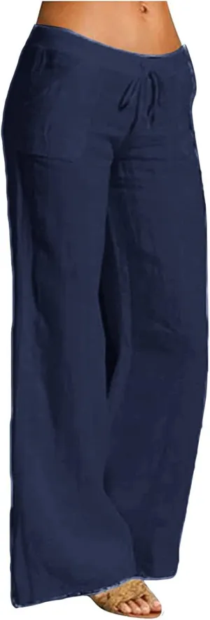 Ceboyel Womens Cotton Linen Casual Pants High Waist Summer Palazzo Pants Wide Leg Trousers Boho Gaucho Culottes 2023