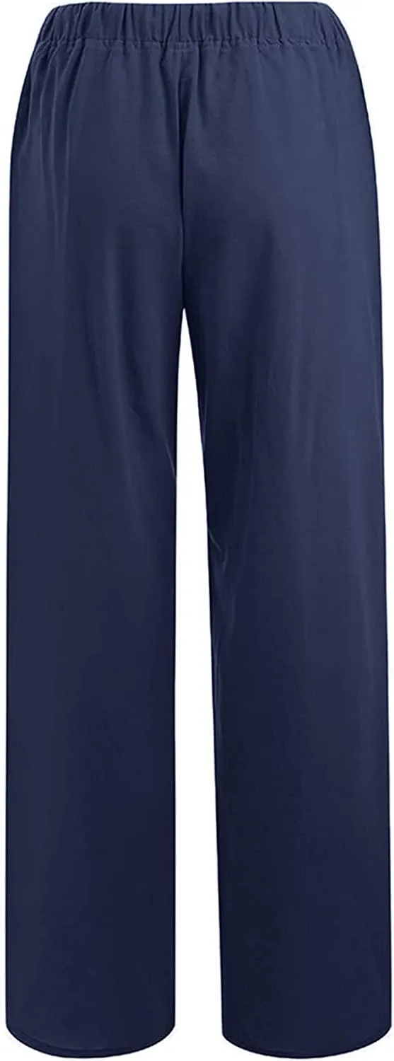 Ceboyel Womens Cotton Linen Casual Pants High Waist Summer Palazzo Pants Wide Leg Trousers Boho Gaucho Culottes 2023
