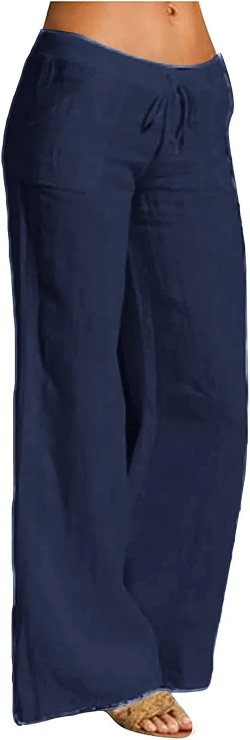 Ceboyel Womens Cotton Linen Casual Pants High Waist Summer Palazzo Pants Wide Leg Trousers Boho Gaucho Culottes 2023
