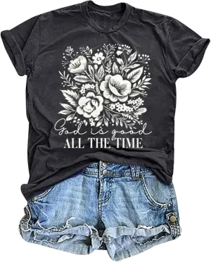 Christian Shirts for Women God is Good Bible Verse Tshirt Jesus Religious Gift Wildflower Inspirational Short Sleeve Tee Tops