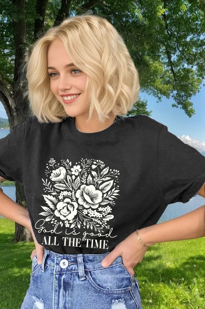 Christian Shirts for Women God is Good Bible Verse Tshirt Jesus Religious Gift Wildflower Inspirational Short Sleeve Tee Tops