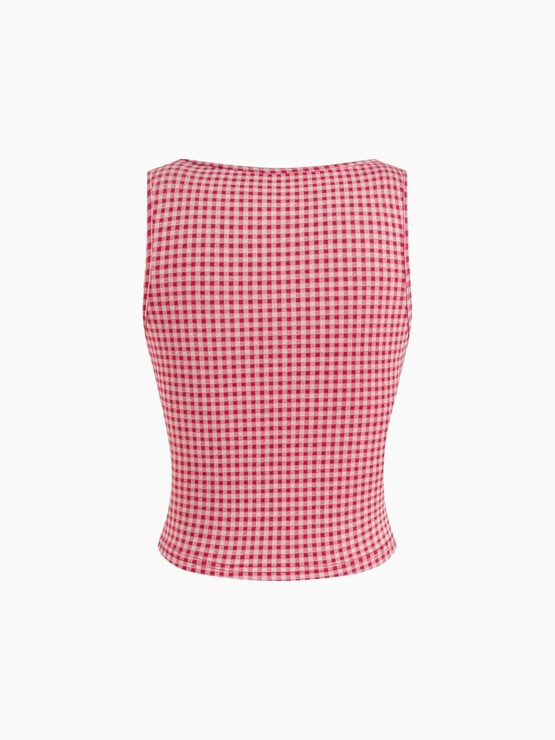 CIDER Tank Top for Women Boat Neck Gingham Slim Fit Bowknot Sleeveless Knit Fabric Checks Pattern Cute Top