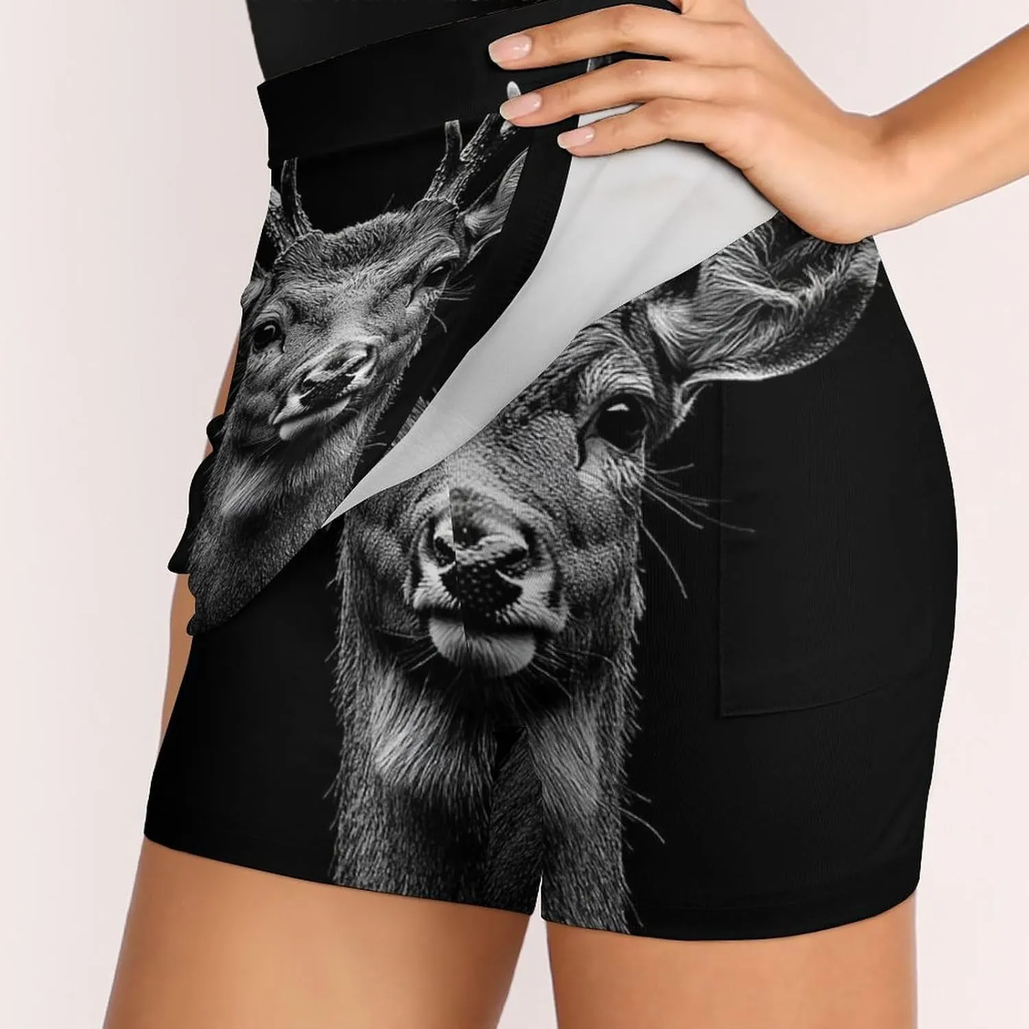 Close Up of Deer Head Women's Mini Tennis Skirt with Shorts Underneath Athletic Workout Cute Skorts