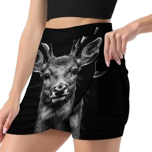 Close Up of Deer Head Women's Mini Tennis Skirt with Shorts Underneath Athletic Workout Cute Skorts