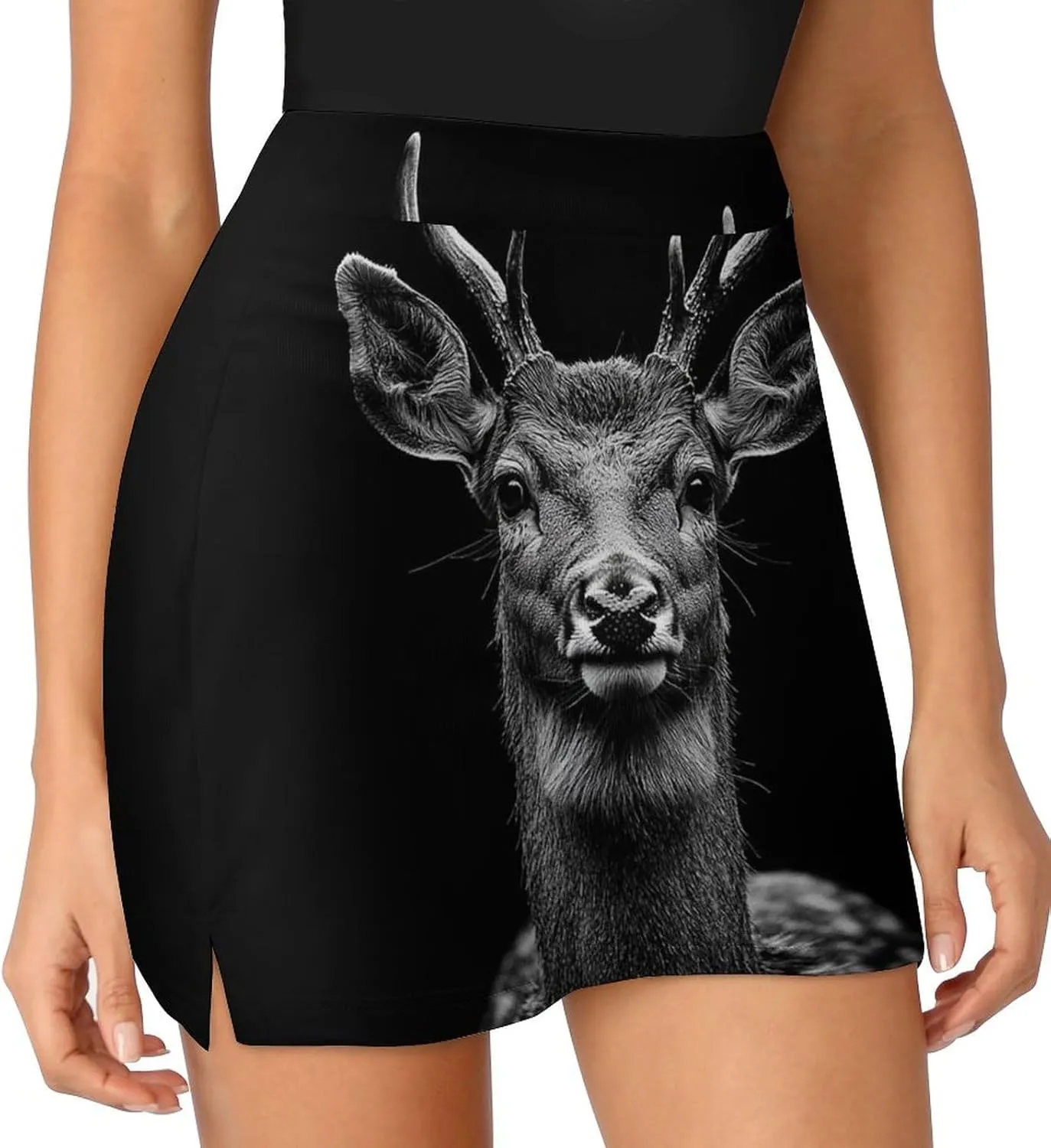 Close Up of Deer Head Women's Mini Tennis Skirt with Shorts Underneath Athletic Workout Cute Skorts