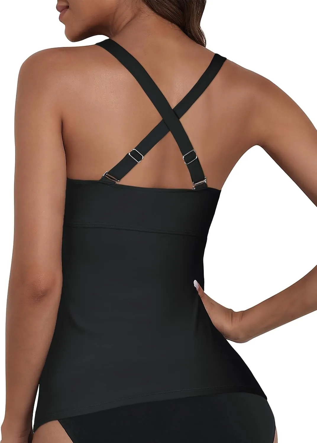 coastal rose Womens Underwire Tankini Top Only Sexy V Neck Swimsuit Top for Big Busted Tummy Control Bathing Suits