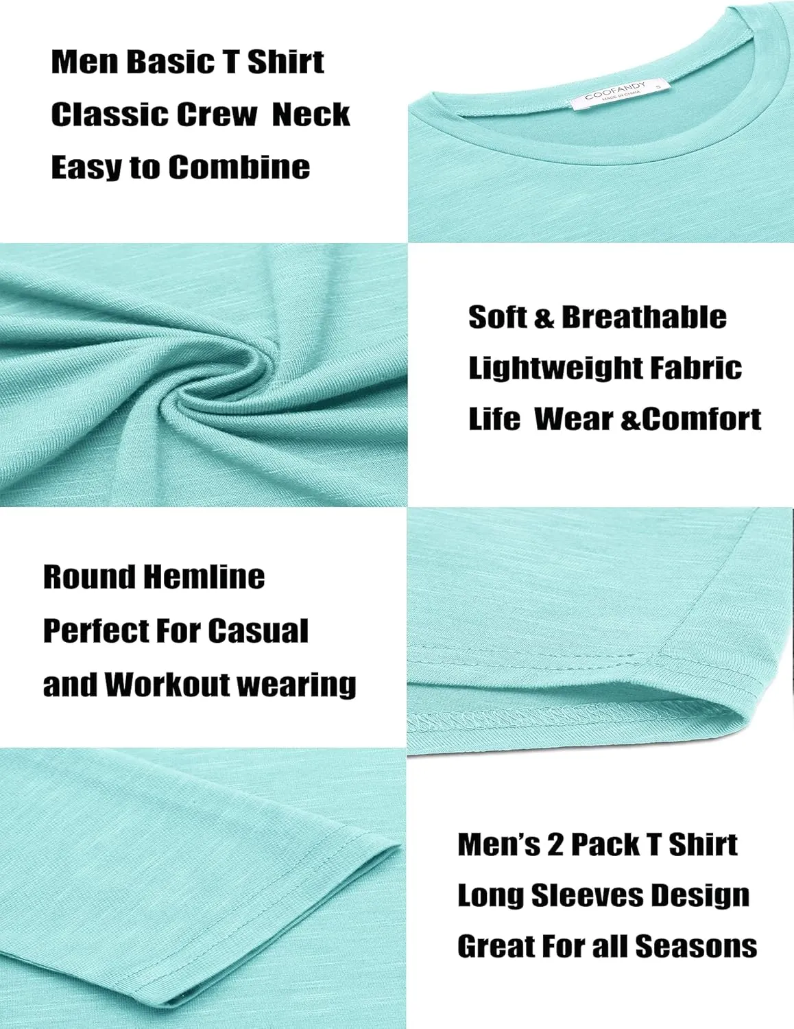 COOFANDY Men 2 Pack Muscle Fitted T Shirt Gym Workout Athletic Long Sleeves Tee