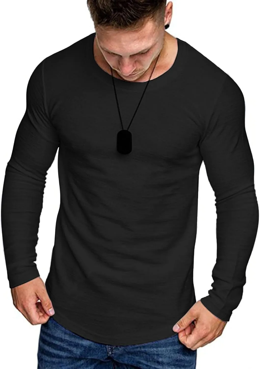 COOFANDY Men 2 Pack Muscle Fitted T Shirt Gym Workout Athletic Long Sleeves Tee