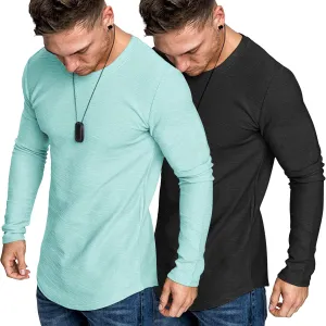 COOFANDY Men 2 Pack Muscle Fitted T Shirt Gym Workout Athletic Long Sleeves Tee