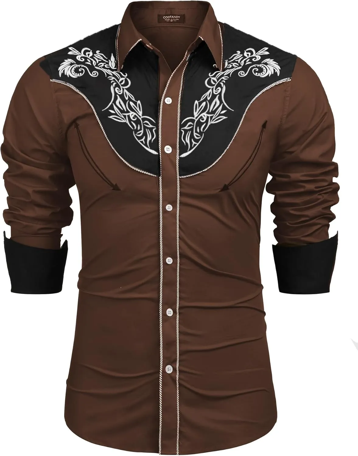 COOFANDY Men's Cowboy Shirtss Embroidered Rose Design Shirts Western Long Sleeve Button Down Shirts