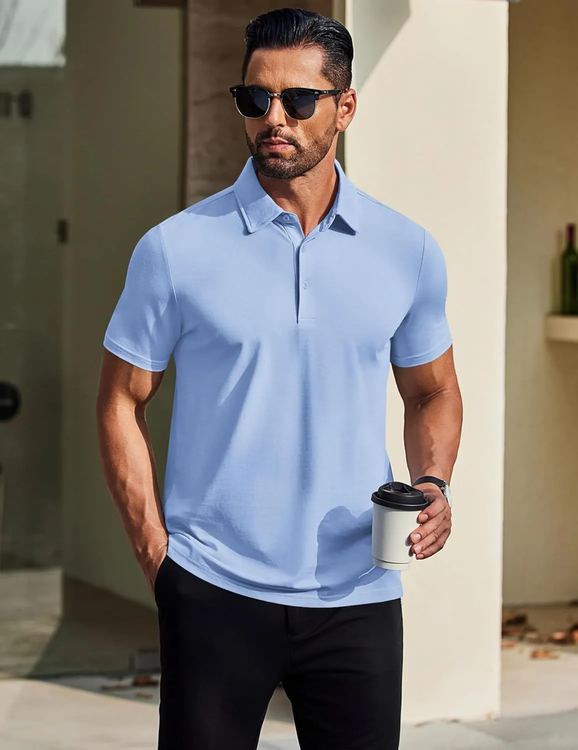 COOFANDY Men's Polo Shirts Short Sleeve Slim Fit Casual Solid Basic Golf Shirt Collared T-Shirt