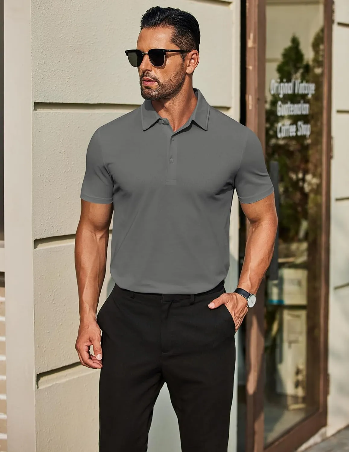 COOFANDY Men's Polo Shirts Short Sleeve Slim Fit Casual Solid Basic Golf Shirt Collared T-Shirt
