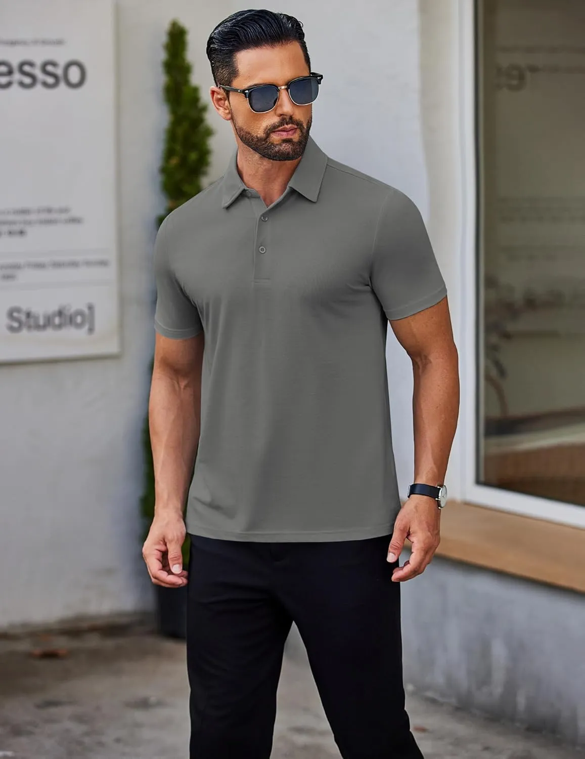 COOFANDY Men's Polo Shirts Short Sleeve Slim Fit Casual Solid Basic Golf Shirt Collared T-Shirt