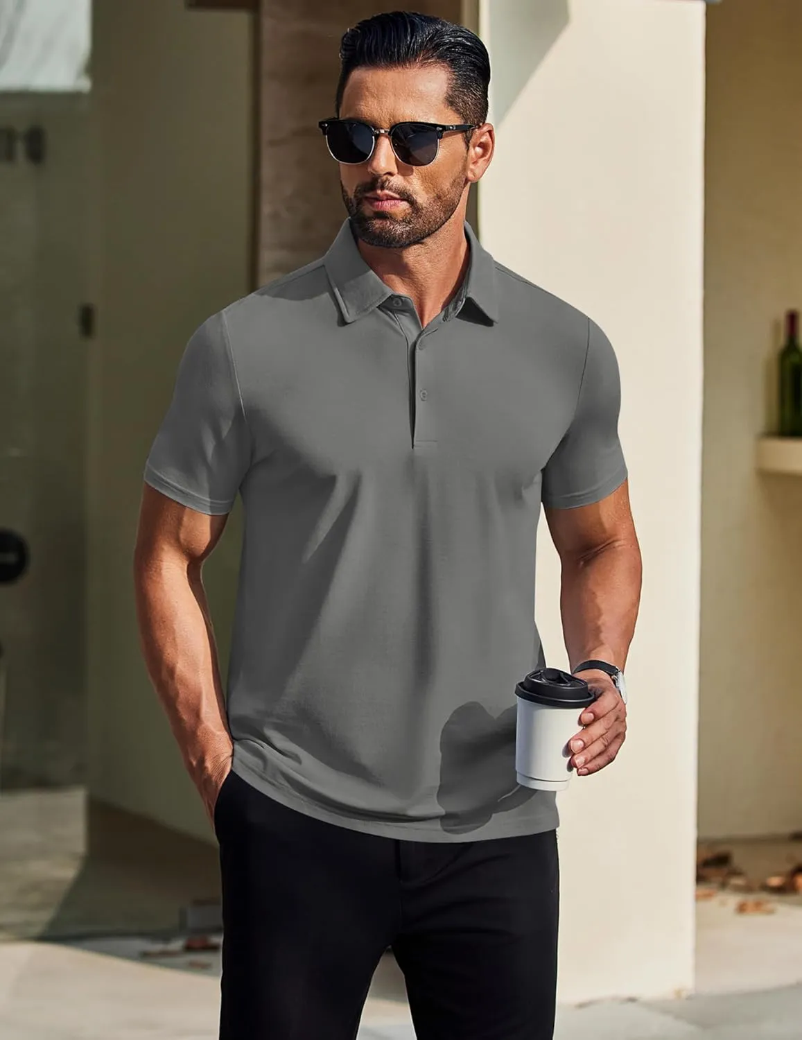 COOFANDY Men's Polo Shirts Short Sleeve Slim Fit Casual Solid Basic Golf Shirt Collared T-Shirt