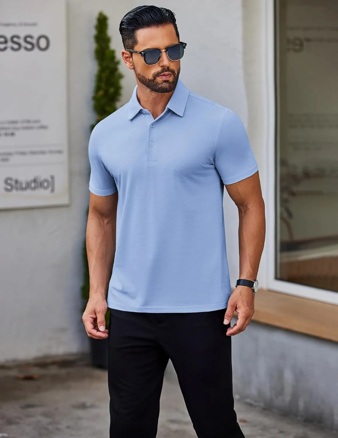 COOFANDY Men's Polo Shirts Short Sleeve Slim Fit Casual Solid Basic Golf Shirt Collared T-Shirt