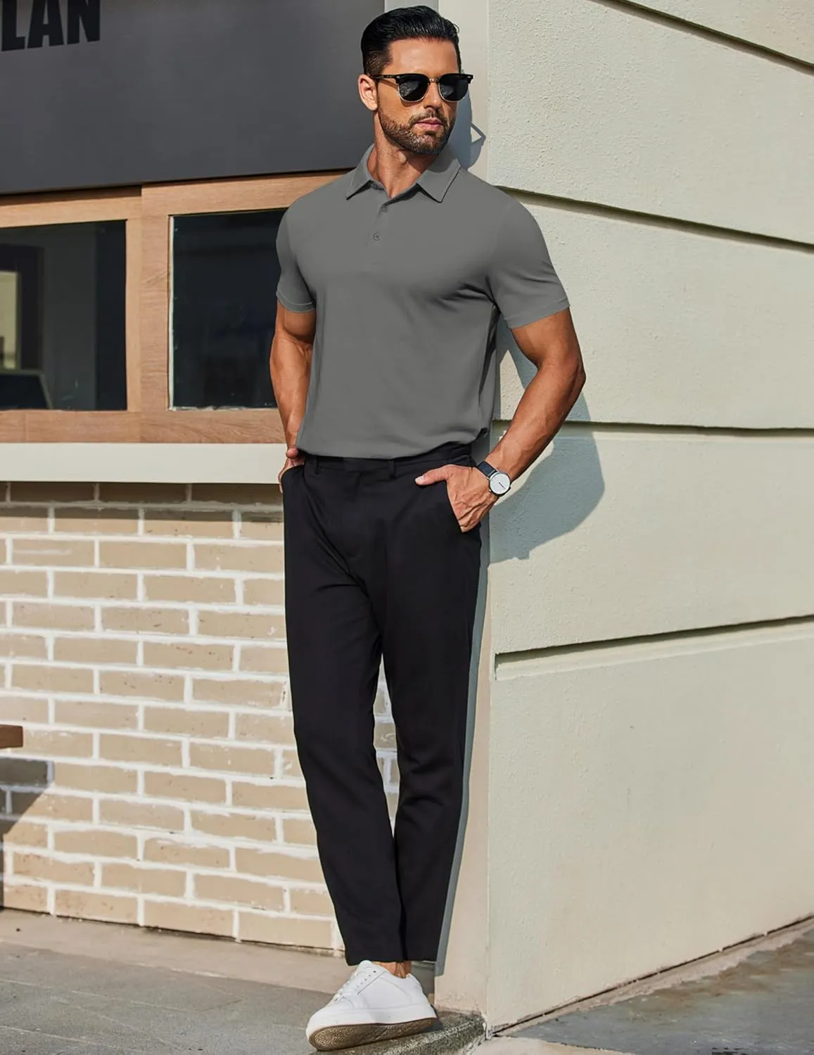 COOFANDY Men's Polo Shirts Short Sleeve Slim Fit Casual Solid Basic Golf Shirt Collared T-Shirt