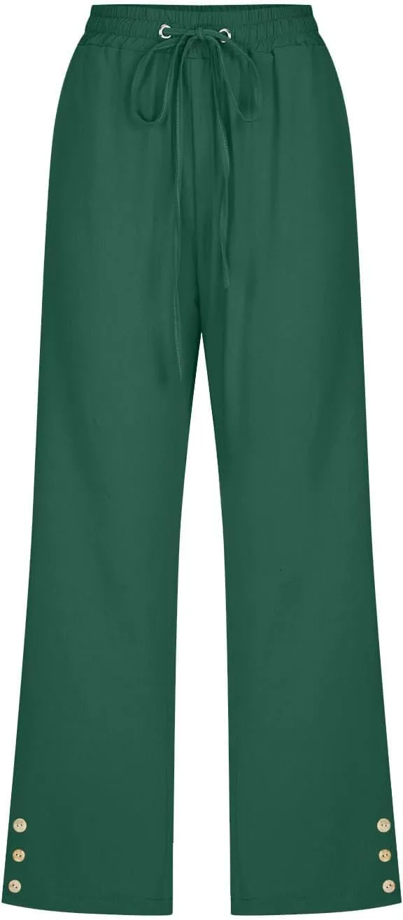 Cotton Linen Capri Pants for Women Casual Summer Elastic Waist Lounge Capris Loose Comfy Lightweight Cropped Trousers