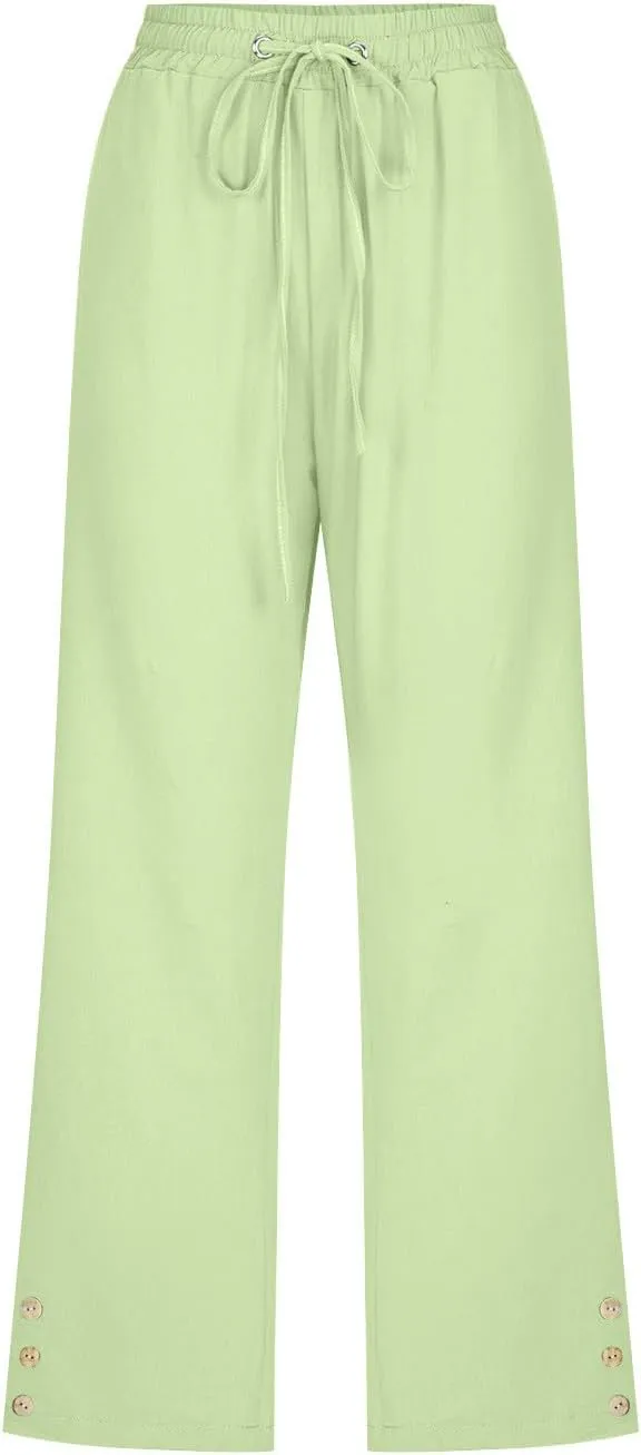Cotton Linen Capri Pants for Women Casual Summer Elastic Waist Lounge Capris Loose Comfy Lightweight Cropped Trousers