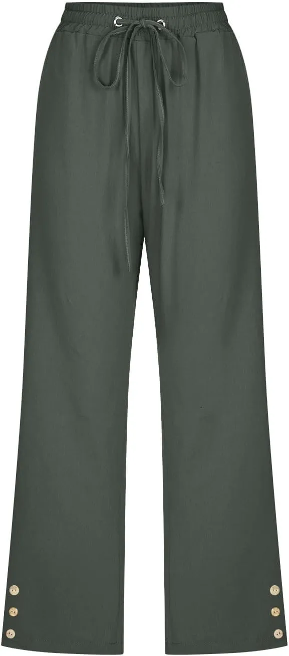 Cotton Linen Capri Pants for Women Casual Summer Elastic Waist Lounge Capris Loose Comfy Lightweight Cropped Trousers