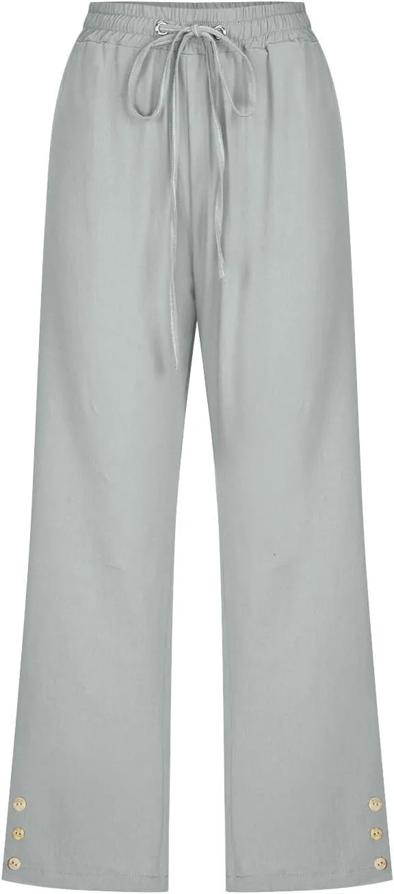 Cotton Linen Capri Pants for Women Casual Summer Elastic Waist Lounge Capris Loose Comfy Lightweight Cropped Trousers