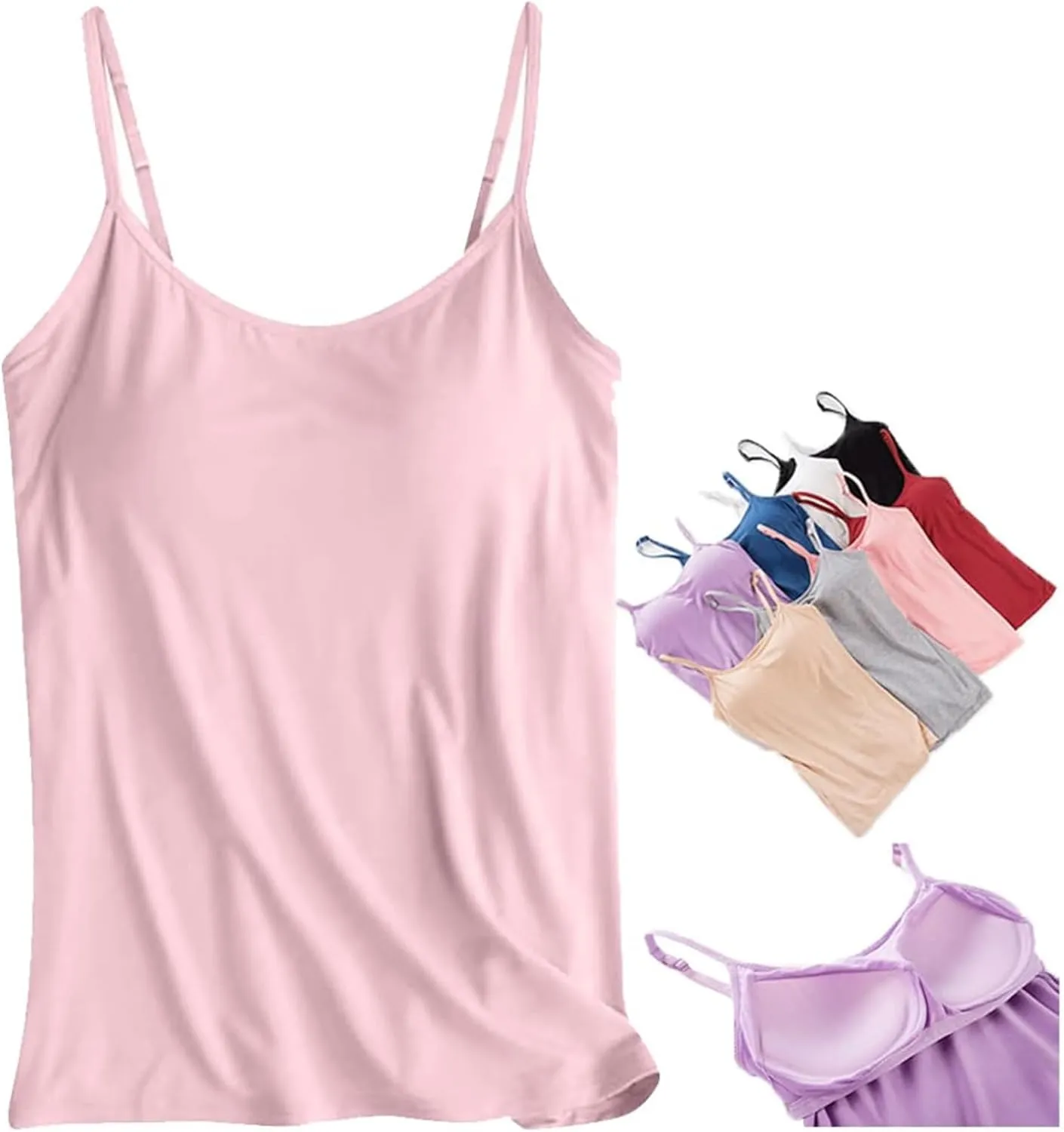 Curvachic - Loose-Fitting Tank Top with Built-in Bra, Womens Camisole Tank Top, Loose Fit Camisole Adjustable Strap