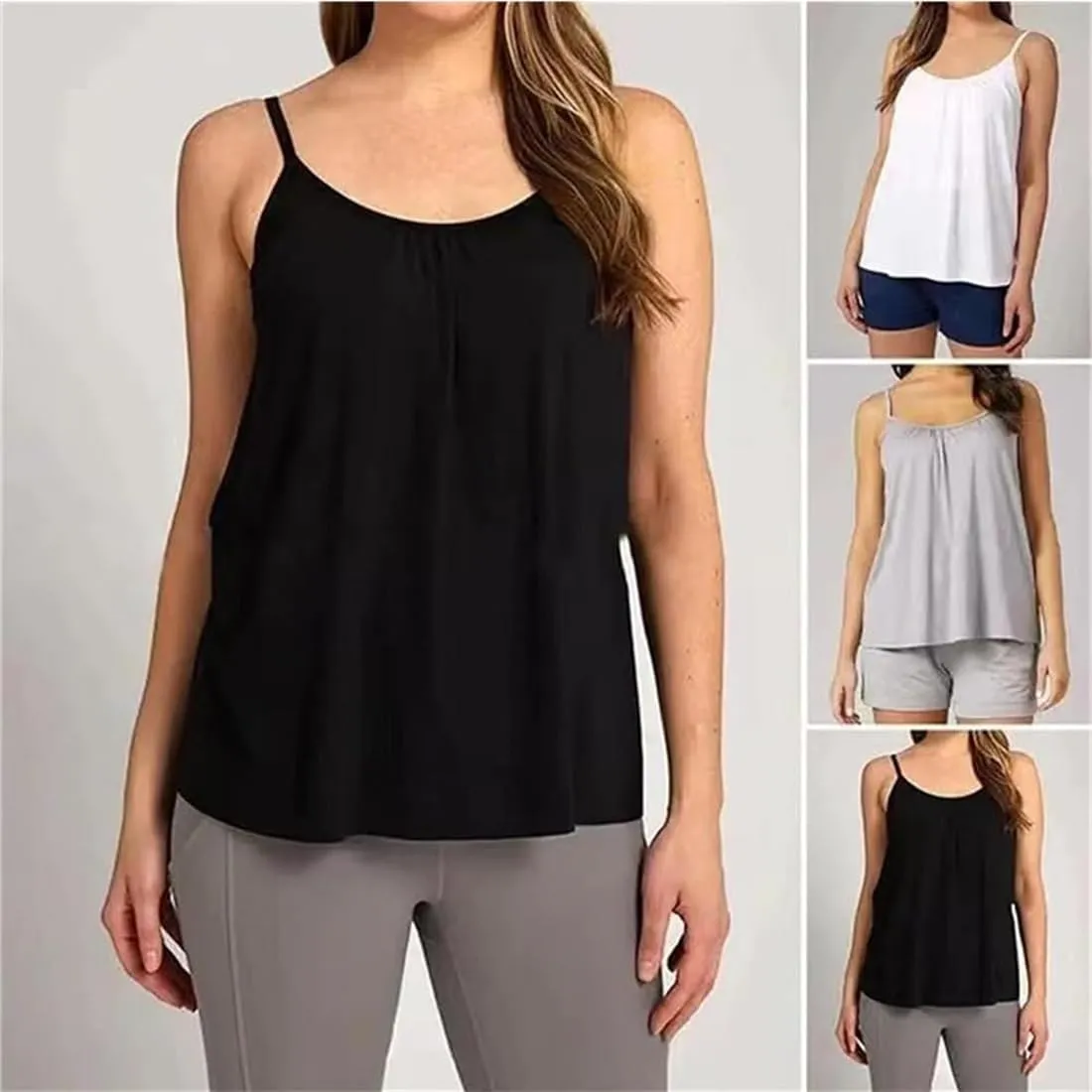 Curvachic - Loose-Fitting Tank Top with Built-in Bra, Womens Camisole Tank Top, Loose Fit Camisole Adjustable Strap