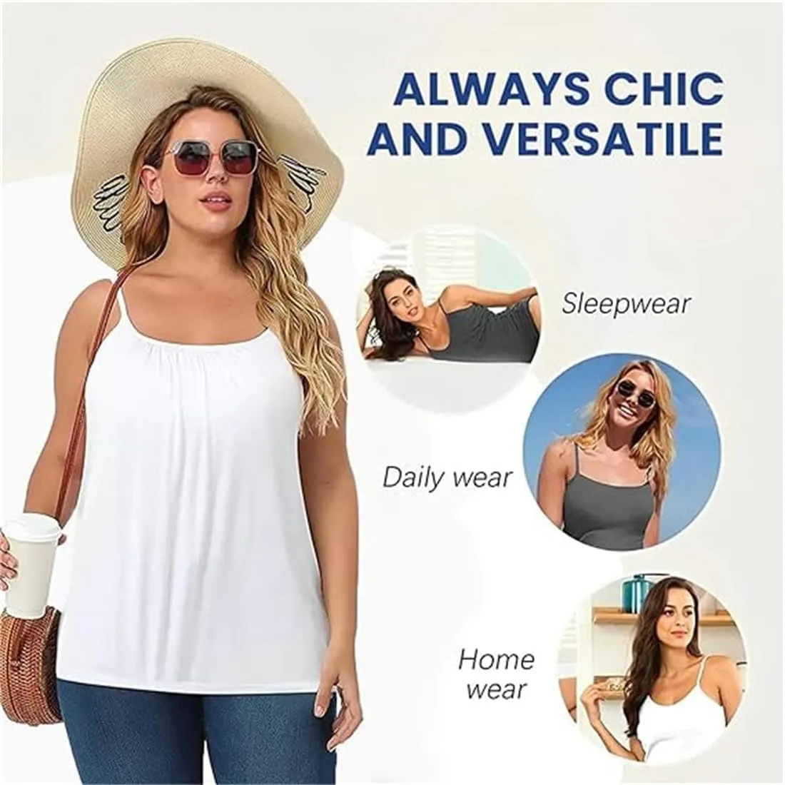 Curvachic - Loose-Fitting Tank Top with Built-in Bra, Womens Camisole Tank Top, Loose Fit Camisole Adjustable Strap
