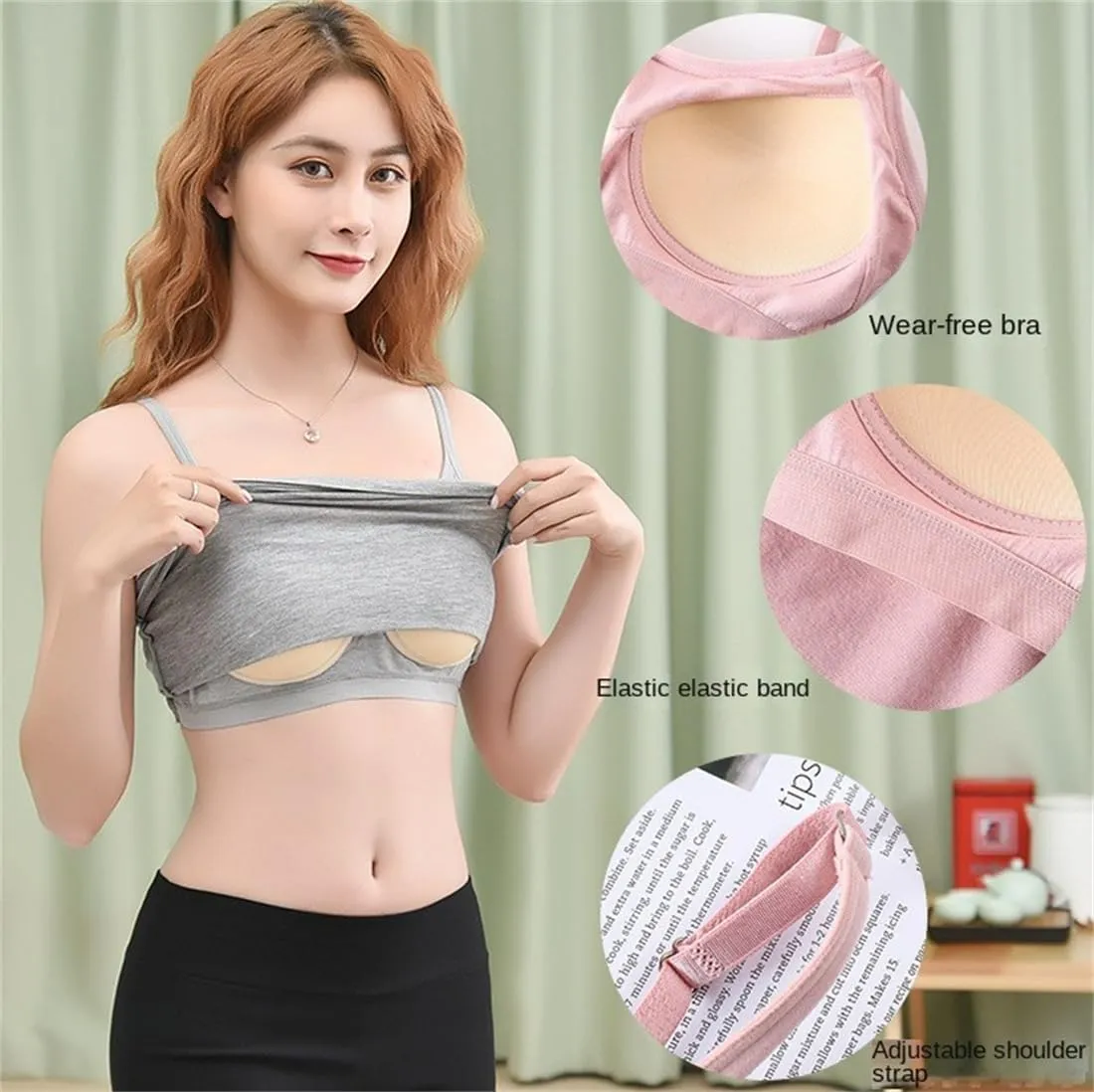 Curvachic - Loose-Fitting Tank Top with Built-in Bra, Womens Camisole Tank Top, Loose Fit Camisole Adjustable Strap