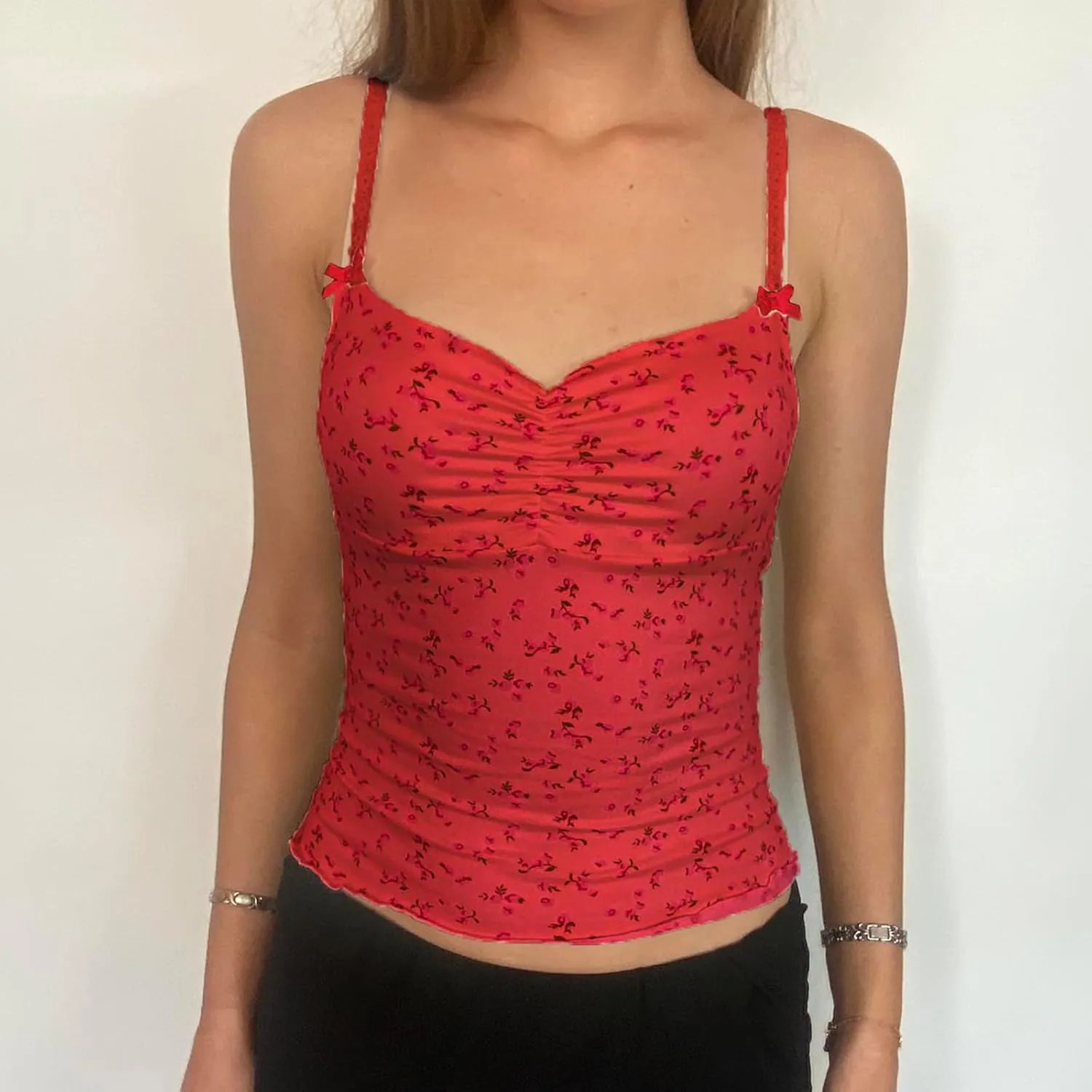 Cute Camisole for Women Y2k Spaghetti Strap V Neck Fitted Tank Top Preppy Button Front Sleeveless Crop Top