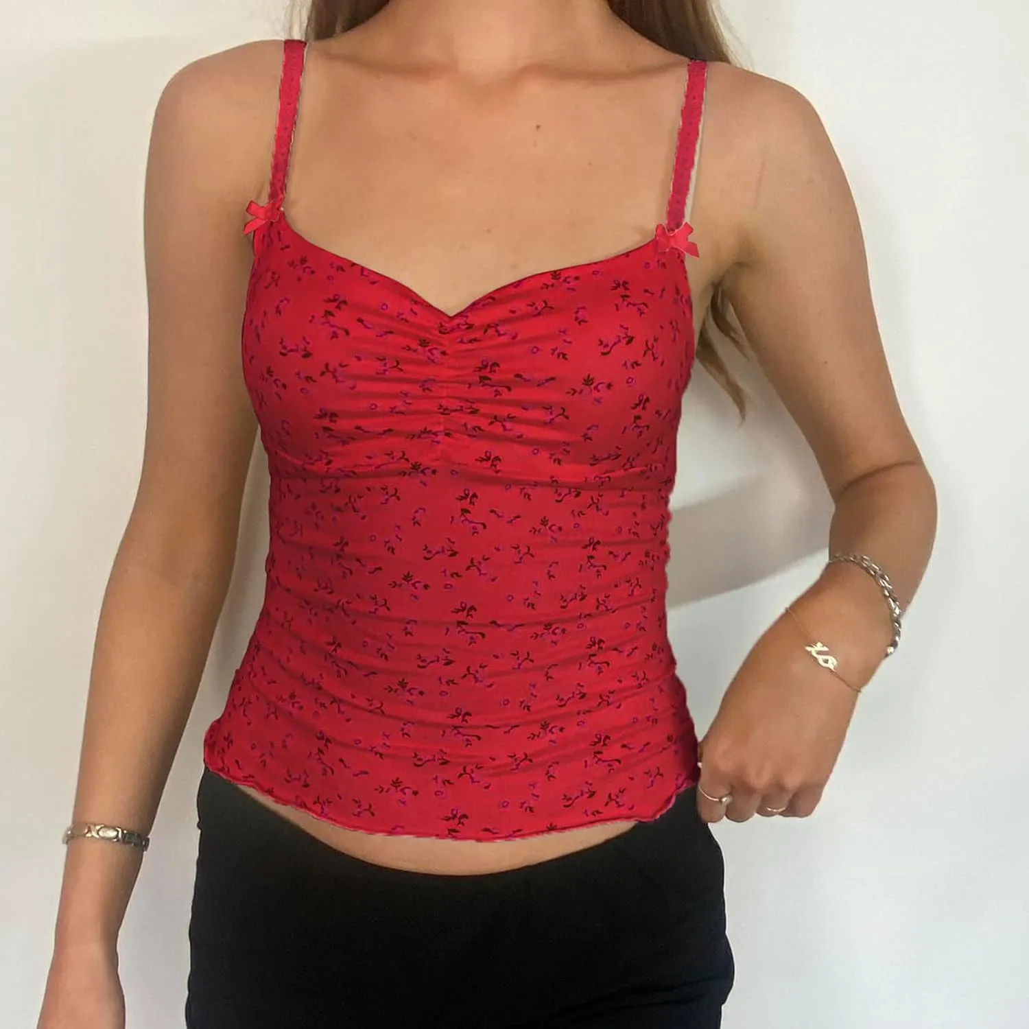 Cute Camisole for Women Y2k Spaghetti Strap V Neck Fitted Tank Top Preppy Button Front Sleeveless Crop Top