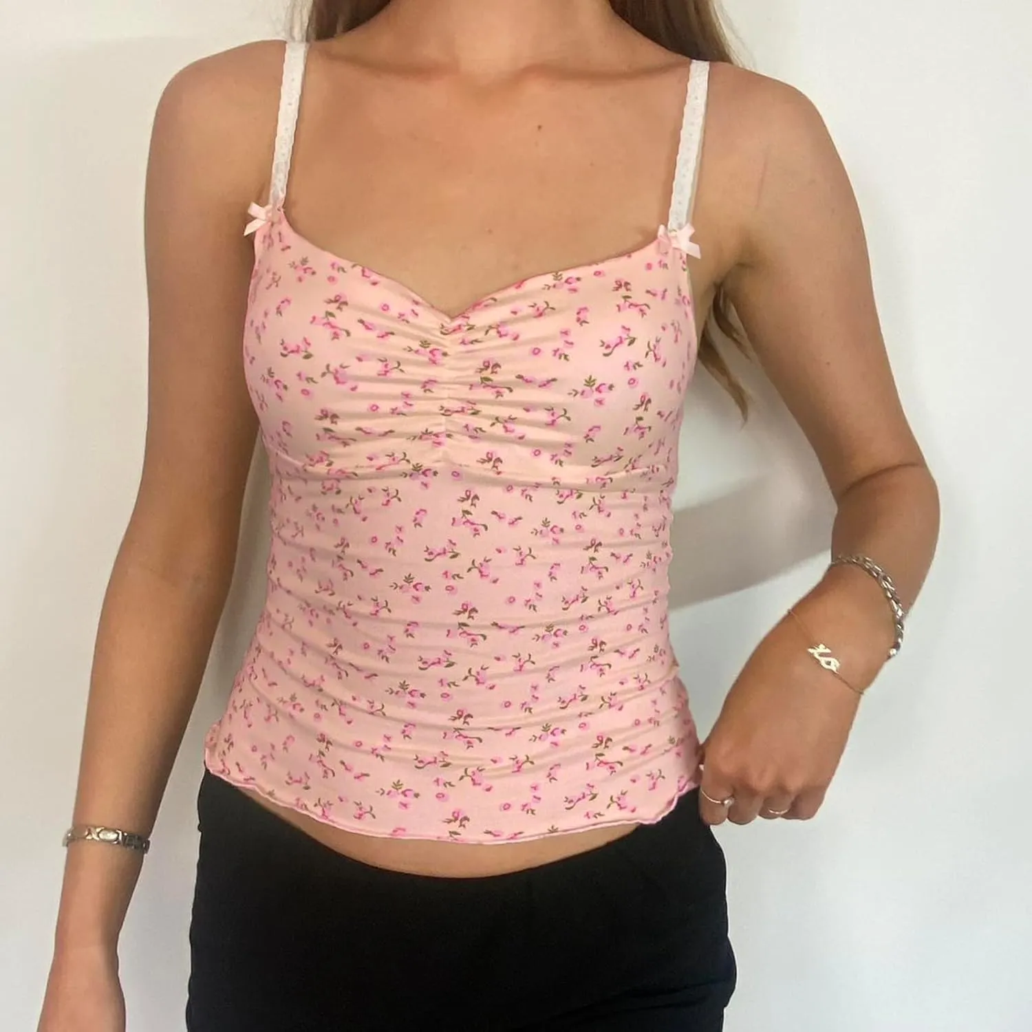 Cute Camisole for Women Y2k Spaghetti Strap V Neck Fitted Tank Top Preppy Button Front Sleeveless Crop Top