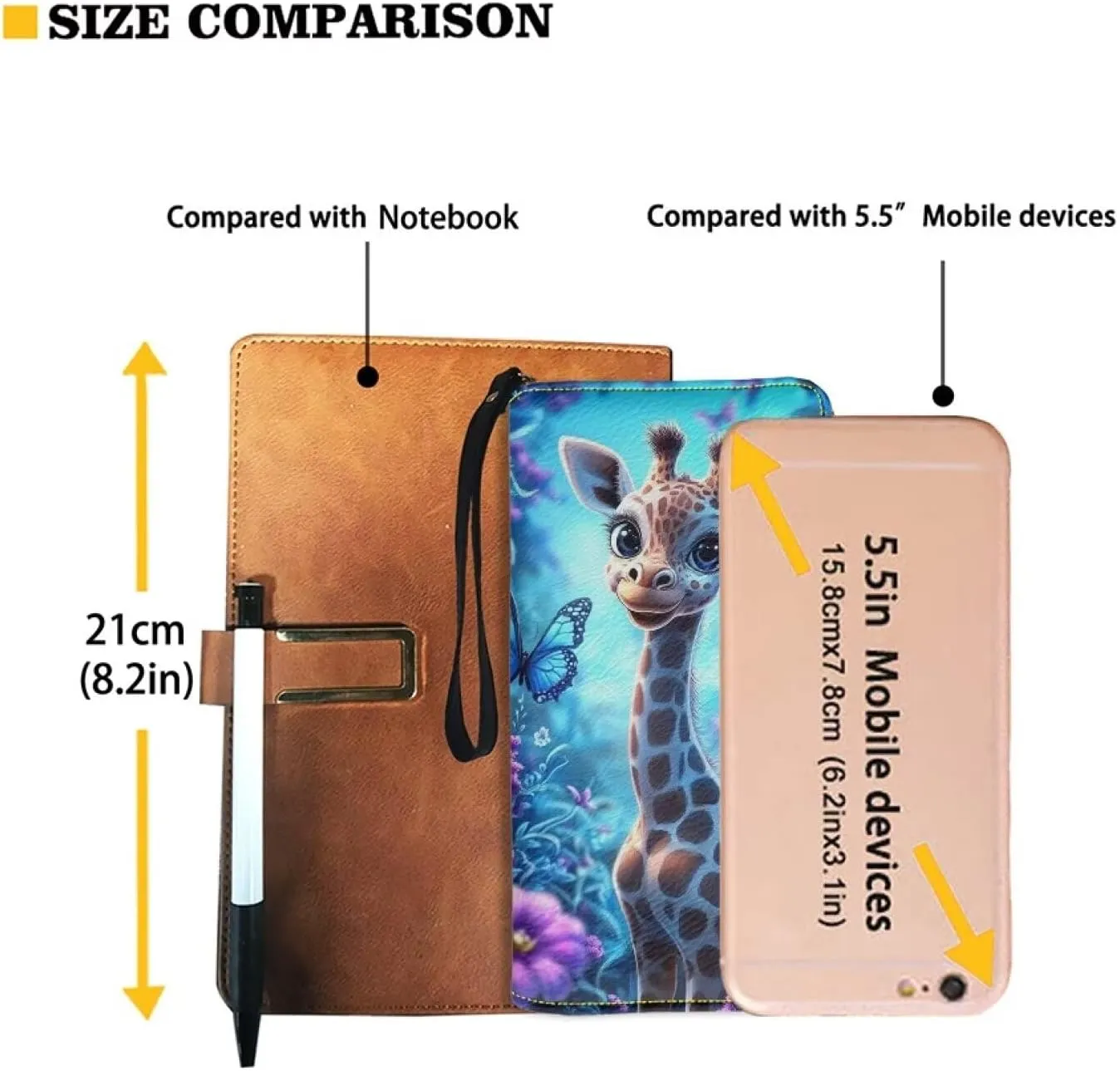 Cute Giraffe Floral Wristlet Leather Wallet for Women Long Coin Purse Female Girls Zip Around Clutch Bag