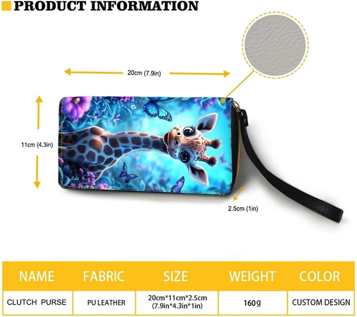 Cute Giraffe Floral Wristlet Leather Wallet for Women Long Coin Purse Female Girls Zip Around Clutch Bag