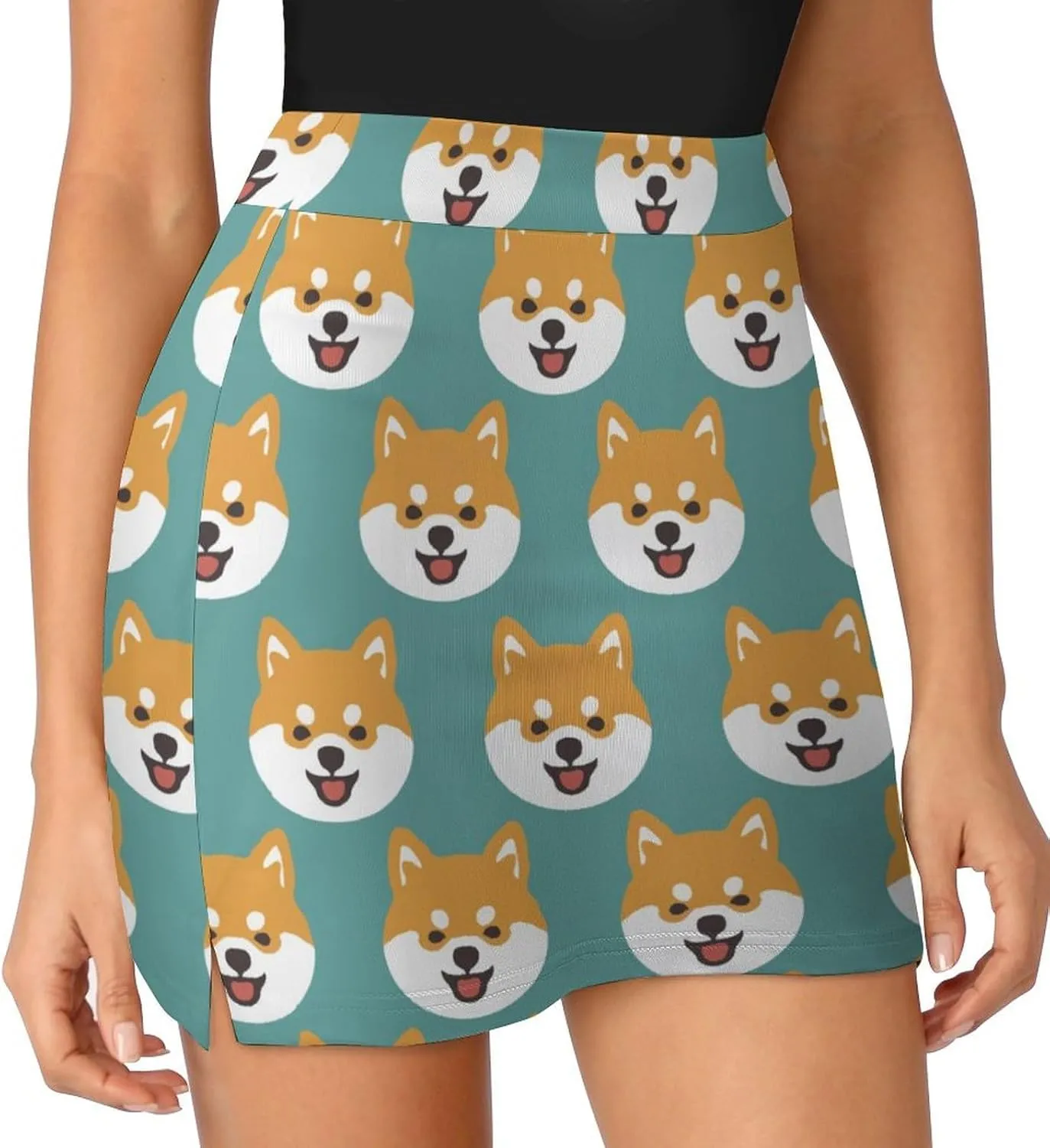 Cute Shiba Dog Face Women's Mini Tennis Skirt with Shorts Underneath Athletic Workout Cute Skorts