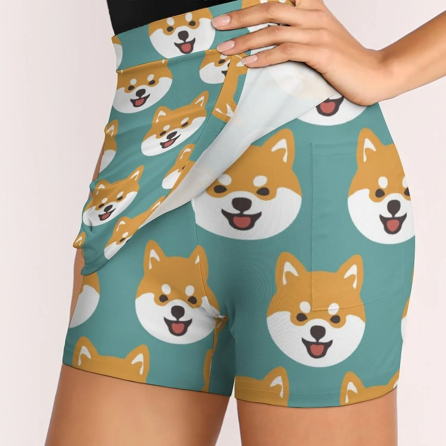 Cute Shiba Dog Face Women's Mini Tennis Skirt with Shorts Underneath Athletic Workout Cute Skorts