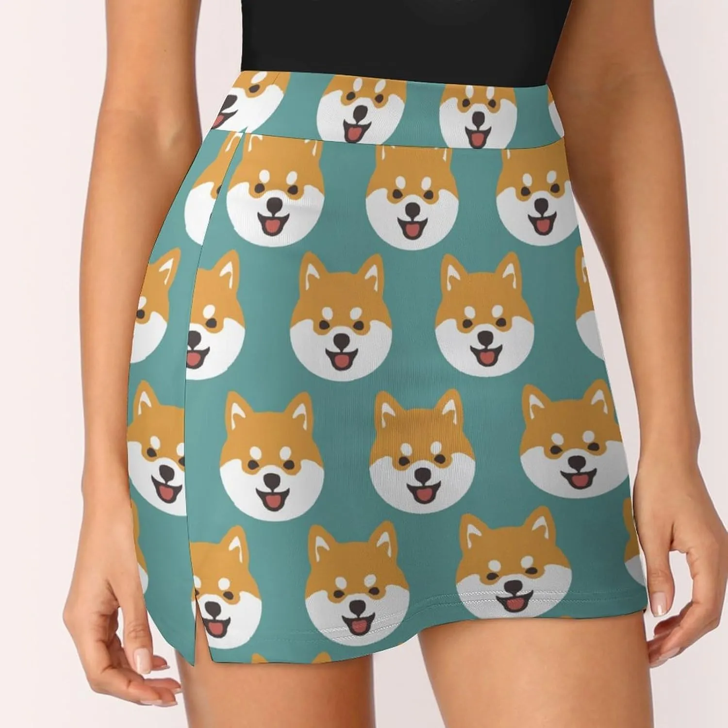 Cute Shiba Dog Face Women's Mini Tennis Skirt with Shorts Underneath Athletic Workout Cute Skorts