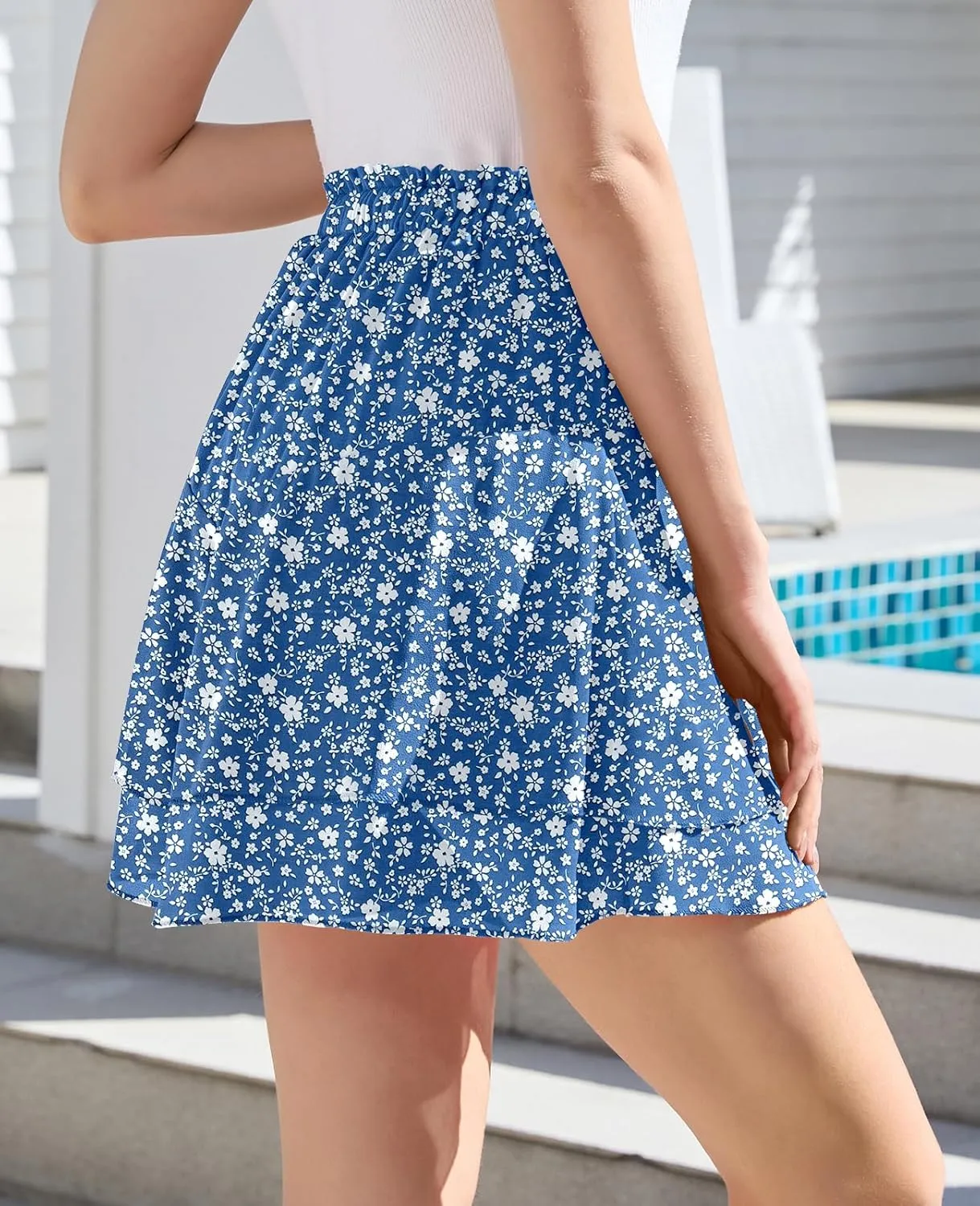 CYiNu Women's Flowy Short Boho Floral Skorts Casual Ruffle High Waist Mini Skirts Summer Running Chiffon Butterfly Culottes
