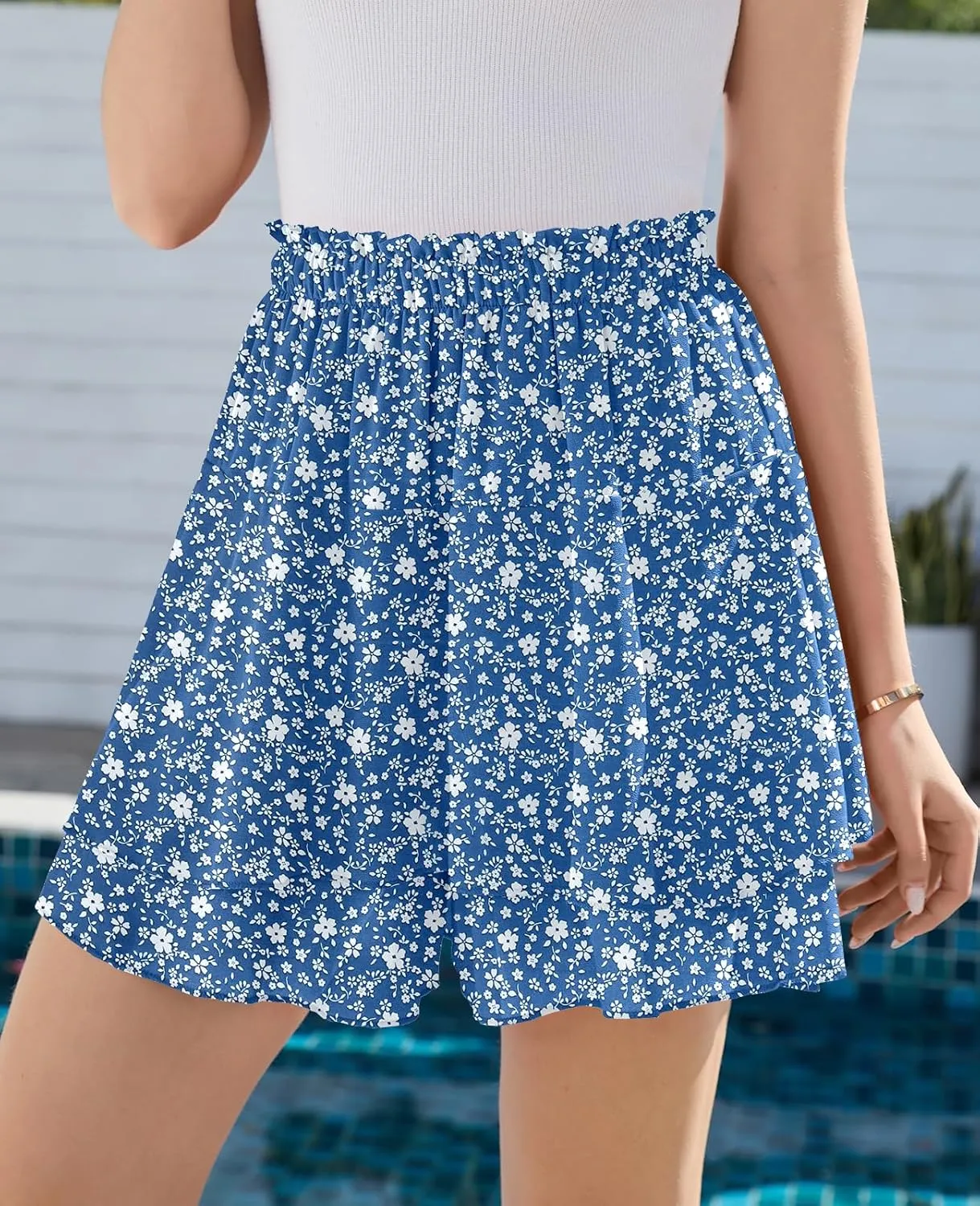 CYiNu Women's Flowy Short Boho Floral Skorts Casual Ruffle High Waist Mini Skirts Summer Running Chiffon Butterfly Culottes