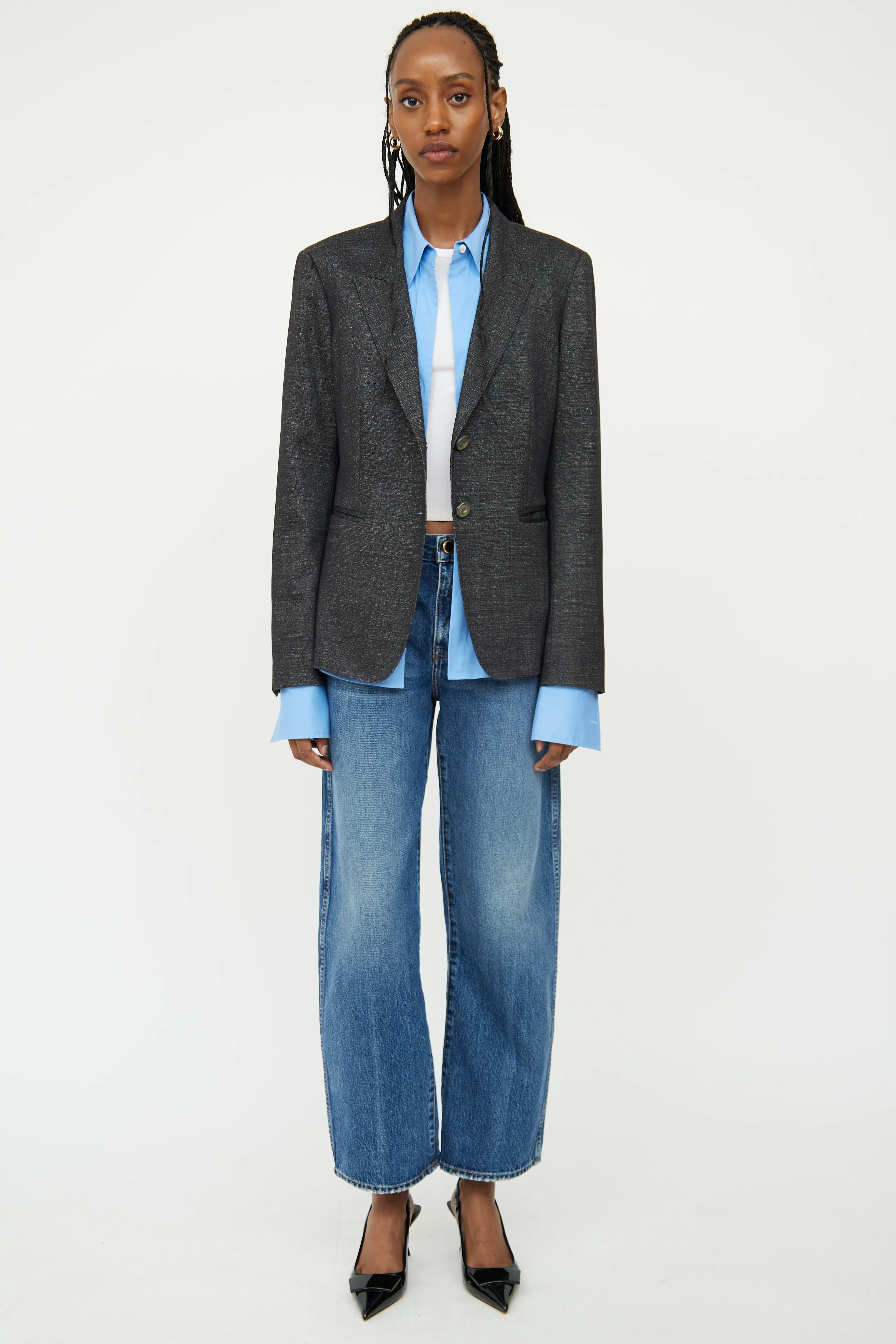 Dark Grey Wool Blend Blazer