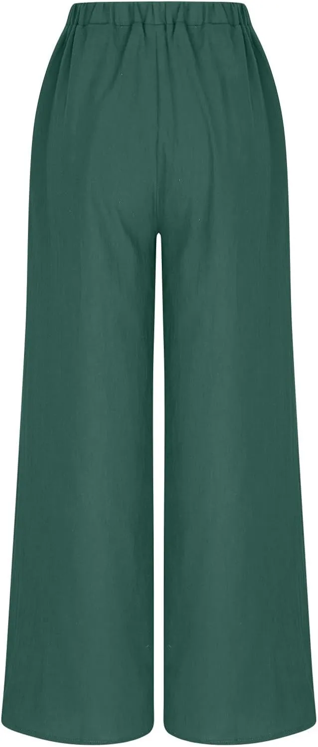 DASAYO Womens Cotton Linen Culottes Pant Baggy Lounge Beach Capri Pants Solid Summer Flowy Wide Leg Palazzo Capris Trousers