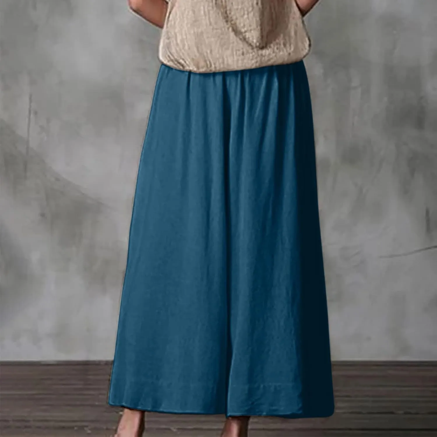 DASAYO Womens Cotton Linen Culottes Pant Baggy Lounge Beach Capri Pants Solid Summer Flowy Wide Leg Palazzo Capris Trousers