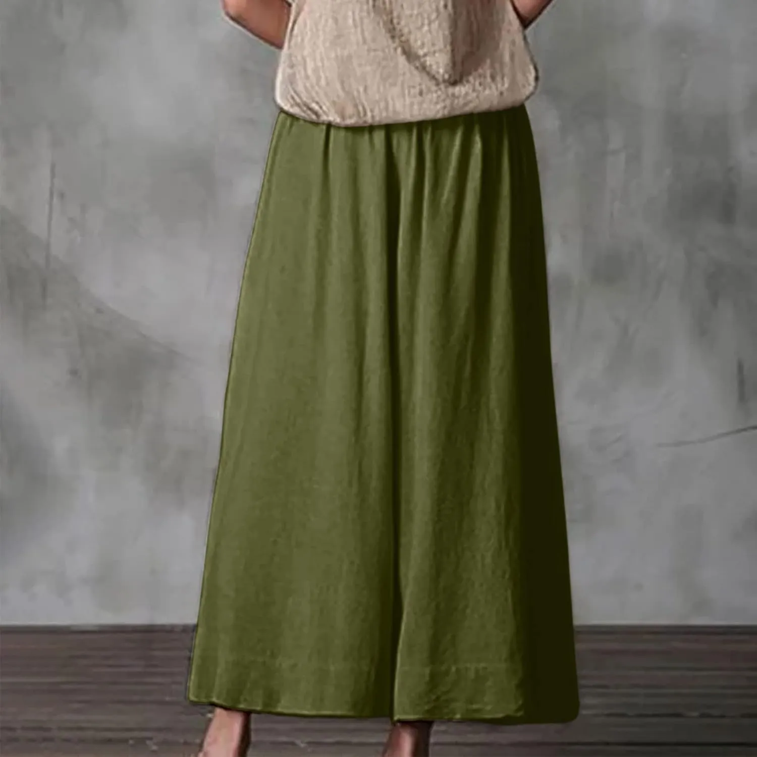 DASAYO Womens Cotton Linen Culottes Pant Baggy Lounge Beach Capri Pants Solid Summer Flowy Wide Leg Palazzo Capris Trousers