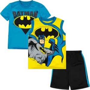 DC Comics Justice League Batman Graphic T-Shirt Sleeveless and Shorts 3 Piece Outfit Set Toddler to Big Kid