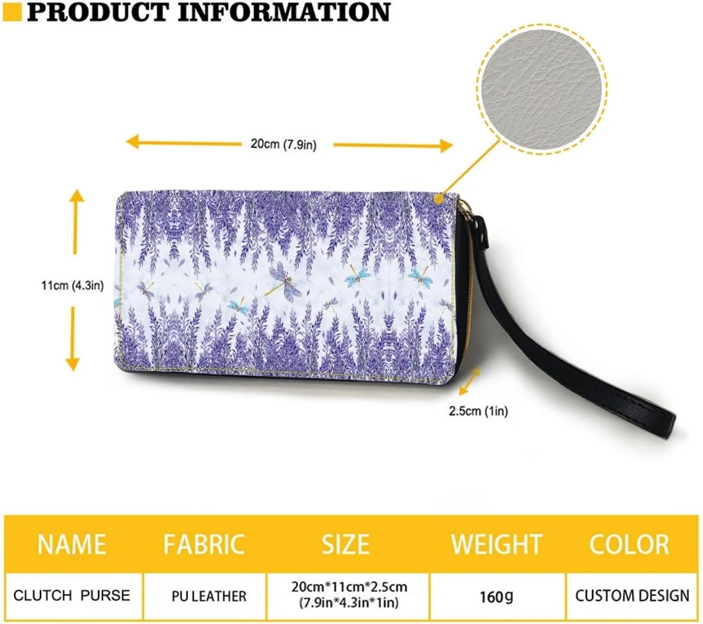 Dragonfly&Lavender Women Leather Wallet RFID Blocking Credit Card Holder Clutch Zipper Purse Accessories Passport ID Coin Pouch