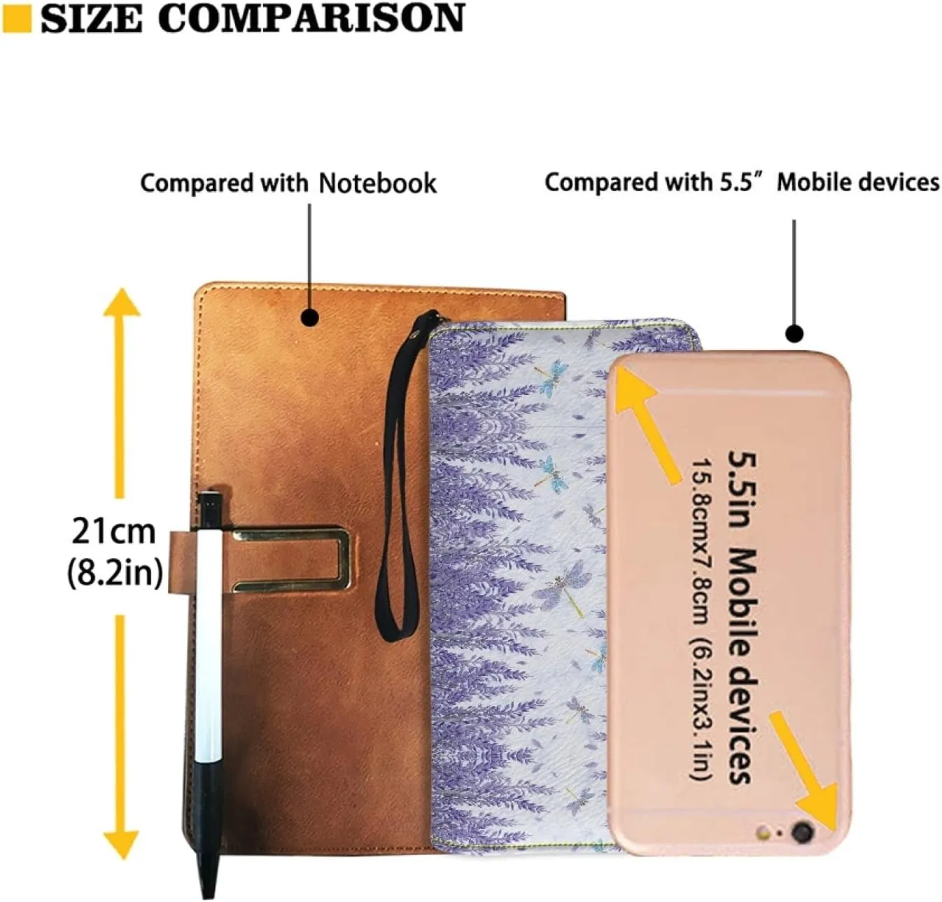 Dragonfly&Lavender Women Leather Wallet RFID Blocking Credit Card Holder Clutch Zipper Purse Accessories Passport ID Coin Pouch