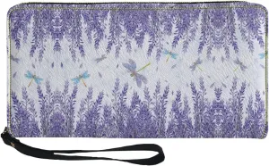 Dragonfly&Lavender Women Leather Wallet RFID Blocking Credit Card Holder Clutch Zipper Purse Accessories Passport ID Coin Pouch