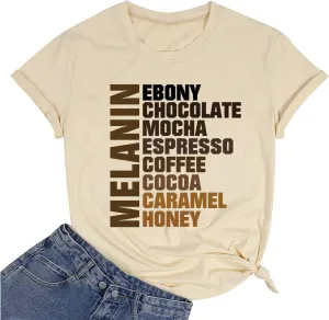 Drippin in Melanin T-Shirt Afro Women Funny Letter Print Tshirts Black Queen Graphic Tee Tops Short Sleeve Shirt