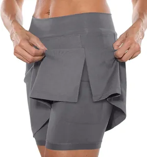 Elastic Yoga Skorts for Women Plus Size Tummy Control High Waisted Athletic Tennis Golf Culottes Pockets Shorts