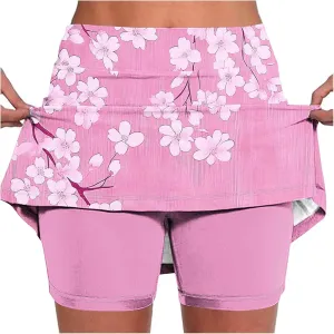 Elastic Yoga Skorts for Women Tummy Control High Waisted Athletic Tennis Golf Culottes with Pockets Plus Size Shorts