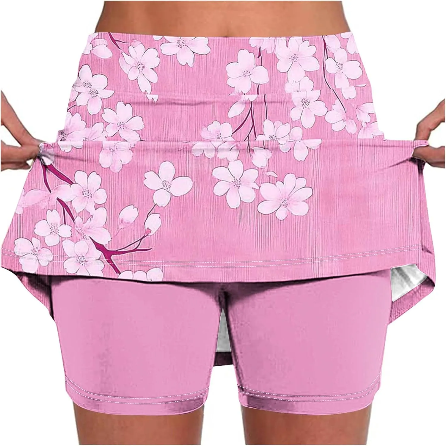 Elastic Yoga Skorts for Women Tummy Control High Waisted Athletic Tennis Golf Culottes with Pockets Plus Size Shorts